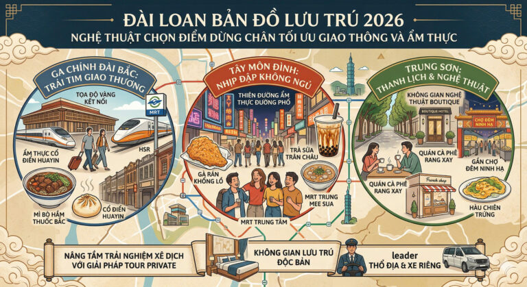 ĐÀI LOAN BẢN ĐỒ LƯU TRÚ 2026: NGHỆ THUẬT CHỌN ĐIỂM DỪNG CHÂN TỐI ƯU GIAO THÔNG VÀ ẨM THỰC